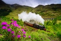 Glenfinnan Railway Viaduct in Scotland with a steam train in the spring time Royalty Free Stock Photo