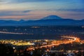 Glenn L Jackson Bridge and Mount Saint Helens after sunset Royalty Free Stock Photo