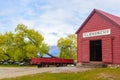 Glenorchy boatshed near wharf at Wakatipu lake, New Zealand