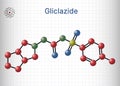 Gliclazide molecule. It is sulfonylurea compound with hypoglycemic activity, used for treatment of non-insulin-dependent diabetes