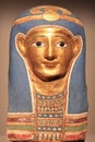 Glided cartonnage mummy mask made in Late Ptolemaic-early Roman Period. Royalty Free Stock Photo