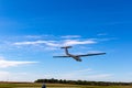 A glider aircraft airborne at Blair municipal airport near Omaha Nebraska