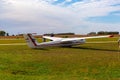 LET L-23 Super Blanik glider aircraft being guided back to base. Royalty Free Stock Photo