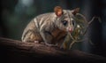 Glider also called Flying Phalanger perched on a eucalyptus branch in the Australian bushland its sharp claws gripping the rough