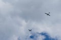 Glider planes flying in the sky.