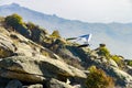 Glider taking off mountain rock in morning