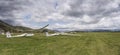 Gliders in line on runway at glider airfield, Omarama, New Zealand Royalty Free Stock Photo