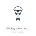 Gliding parachutist icon. Thin linear gliding parachutist outline icon isolated on white background from activity and hobbies