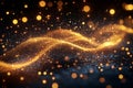 Sparkling Golden Particles Create a Mesmerizing Wave-Like Pattern Against a Dark Background. Generative AI Royalty Free Stock Photo