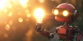 Glimmering light effects in Unreal Engine: robot, light bulb held.