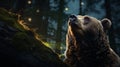 Glimmering Night Sky: Photorealistic Bear In Wizardcore Nature-inspired Imagery