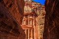 A glimp of the Treasury seen from the siq at Petra the ancient C Royalty Free Stock Photo