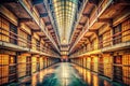 A Glimpse into Alcatrazs Past Panoramic View of B Block Cellhouse Closed Cells and Gallery Royalty Free Stock Photo