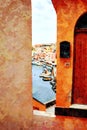 A glimpse of the bay of the fishing village on the island of Procida in Italy. Digital painting