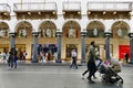 Glimpse of city downtown with crowd of tourists Turin Italy