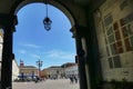 Glimpse of city downtown with crowd of tourists Turin Italy