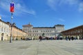 Glimpse of city downtown with crowd of tourists Turin Italy