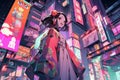 Glimpse A Cybernetic Heroine Navigating A Bustling Asian Megacity With Style