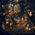 A Glimpse into the Enchanted Tree Village, Illustration, generative ai