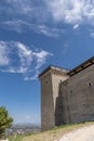 A glimpse of the external walls of the Rocca Albornoziana in the historic center of Spoleto, Italy