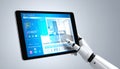 AI Robot Hand Controls Smart Home on Tablet Royalty Free Stock Photo