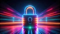 A Glimpse into the Future: A Close-Up of a Futuristic Lock with Glowing Neon Lines AI Generated