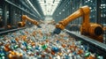 Witness the future of sustainability with this image showcasing an automated recycling facility featuring robotic arms expertly
