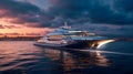 A Glimpse of the Future, Sleek and Expensive Yacht Sailing the Ocean at Night, Generative AI
