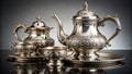 A Glimpse into History Exquisite Antique Silver Tea Set Showcasing Delicate Craftsmanship and Timeless Elegance Royalty Free Stock Photo