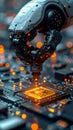 AI Precision - Robot Hand on a CPU Circuit Board Royalty Free Stock Photo