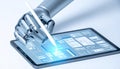 AI Robot Interacting with Futuristic Tablet UI Royalty Free Stock Photo