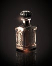 Exquisite Craftsmanship: A Golden Perfume Bottle with Vibrant Colors and Intricate Details>generative AI