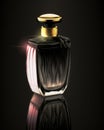 Exquisite Craftsmanship: A Golden Perfume Bottle with Vibrant Colors and Intricate Details>generative AI