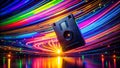 A Glimpse into the Past Long Exposure Photography Captures the Spinning Data of a Vintage Floppy Disk Showcasing Royalty Free Stock Photo