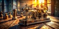 A Glimpse into the Past Vintage Morse Code Telegraph Key and Machine on a Wooden Table Capturing the Royalty Free Stock Photo