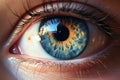 Glimpse into Serenity: A human eye, sparkling detailed light blue, Generative AI