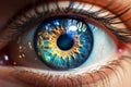 Glimpse into Serenity: A human eye, sparkling detailed light blue, Generative AI