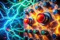 A Glimpse into a Surreal Electric Control Panel Intricate Glowing Toggle Switch and Dynamic Energy Flow Unveiling