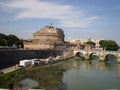 Glimpse of the tiber river and of sant angelo castle rome italy