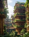 Futuristic EcoCity with Bamboo Architecture Royalty Free Stock Photo