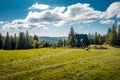 Glinka, Poland - September 16, 2023: Mountain shelter. Beautiful panorama of the Beskid Mountains. View from Krawcow Wierch. Royalty Free Stock Photo