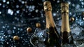 Glistening Bottles of Champagne in Ice Bucket, Festive Mood Royalty Free Stock Photo