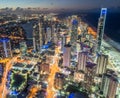 Glistening city lights of the Gold Coast at Surfers Paradise. Royalty Free Stock Photo