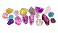 Glistening Colours and Energised Spiritual Gemstones on White Background. Royalty Free Stock Photo