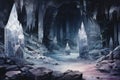 Glistening crystal golems protecting hidden treasures in icy caves - Generative AI