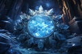 Glistening crystal golems protecting hidden treasures in icy caves - Generative AI