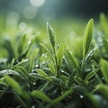 Glistening Dew Drops on Young Shoots of Grass at Dawn Royalty Free Stock Photo