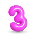 Glistening Fuchsia balloon digit three. 3d realistic design element. For sales