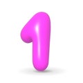 Glistening Fuchsia balloon number One. 3d realistic design element. For happy birthday