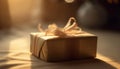 Glistening gift box wrapped in yellow wrapping paper generated by AI